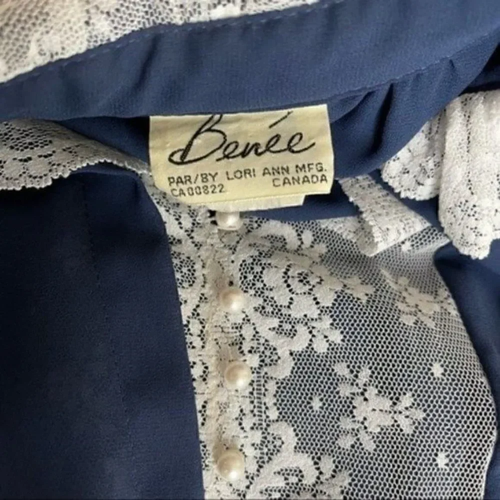 Vintage Benee by Lori Ann Vintage dress MFG Canada blue long sleeve Large BoxD - Picture 2 of 6